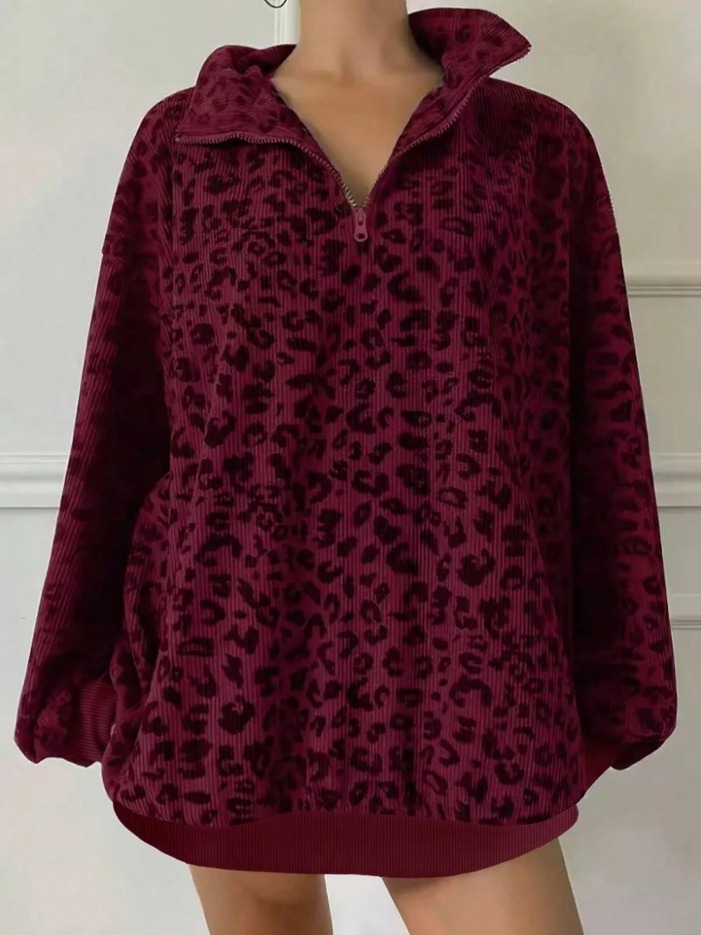 Leopard Print Quarter-Zip Sweatshirt, image 12