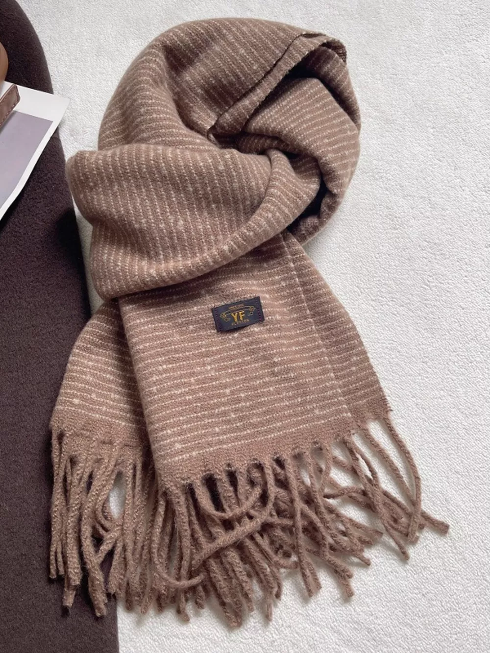 Warm Striped Tassel Scarf, image 8