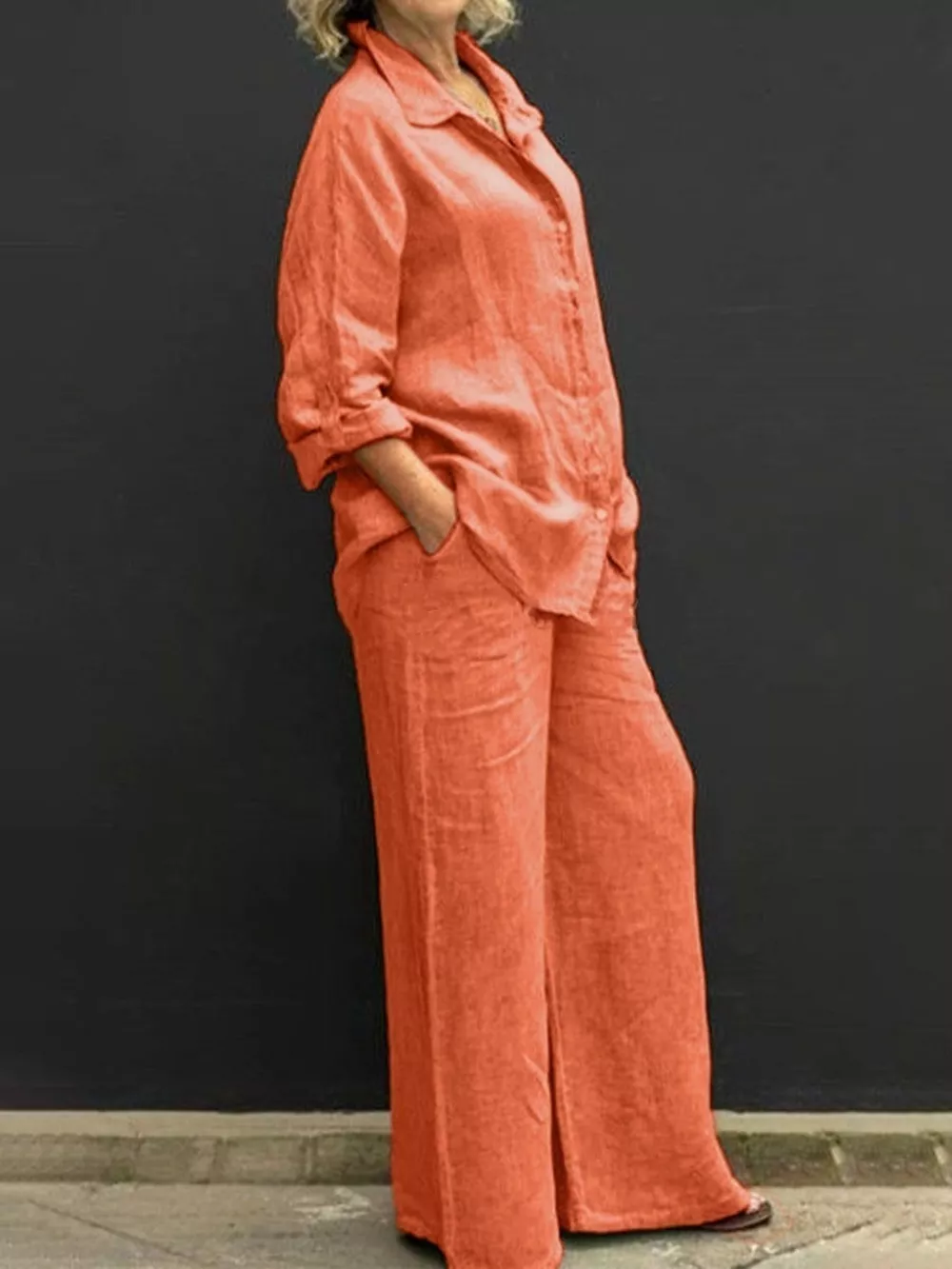 Full Size Long Sleeve Shirt and Pants Set Plus Size, image 7