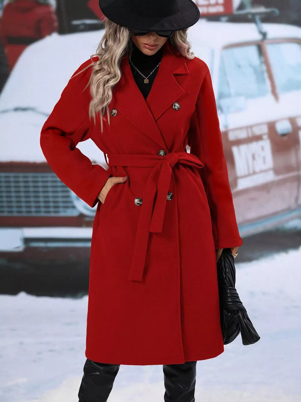 Double-Breasted Lapel Collar Overcoat, image 5