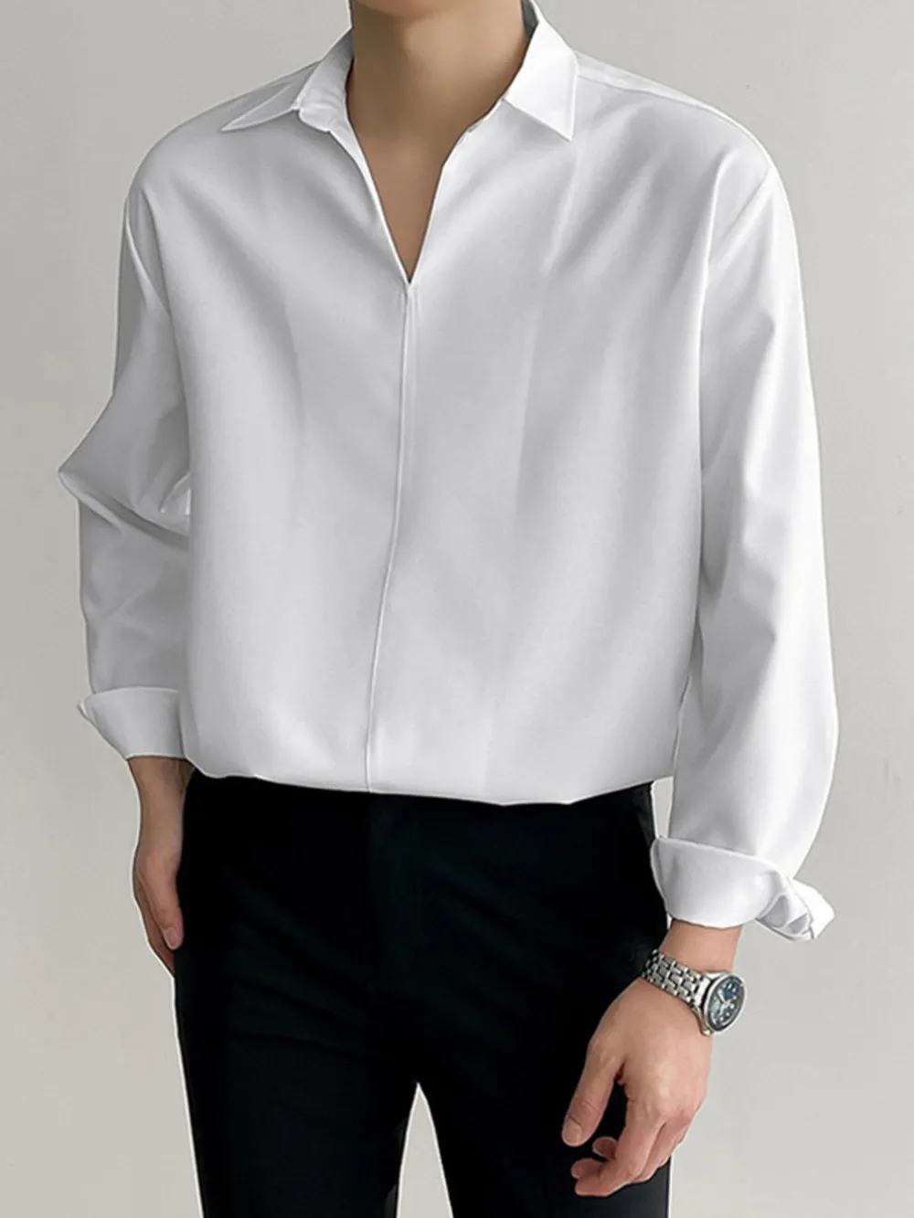 Men's Full Size Collared Neck Long Sleeve Shirt Plus Size, image 2