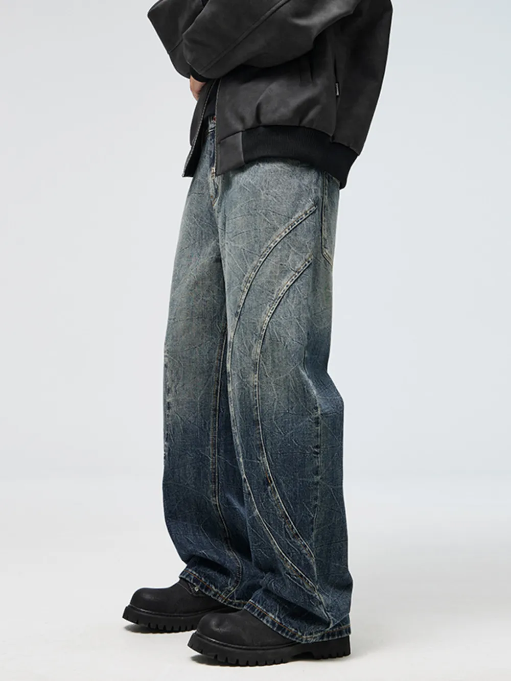 Men's Full Size Vintage Wash Wide Leg Jeans Plus Size, image 3
