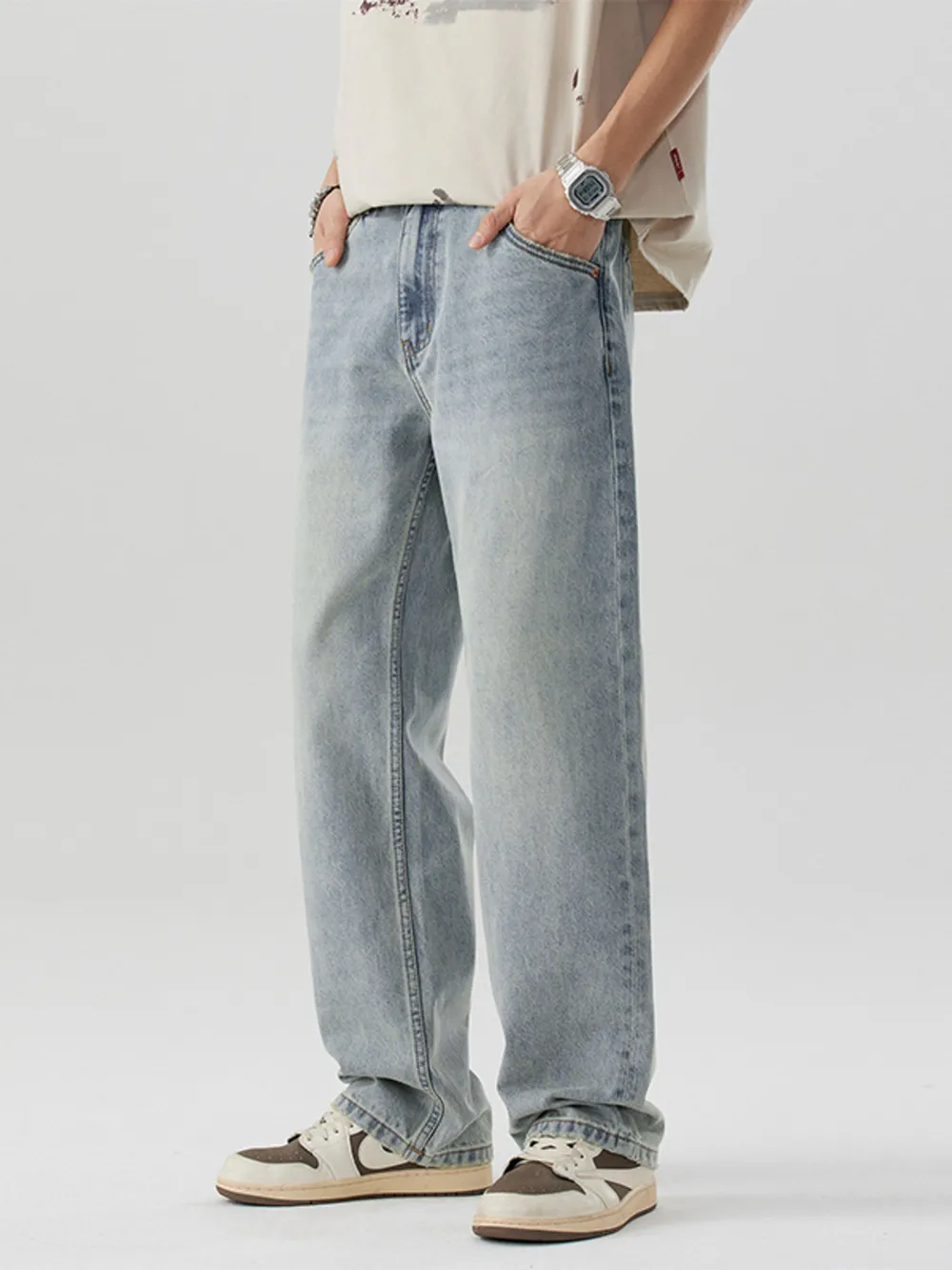 Men's Wash Wide Leg Jeans, image 7