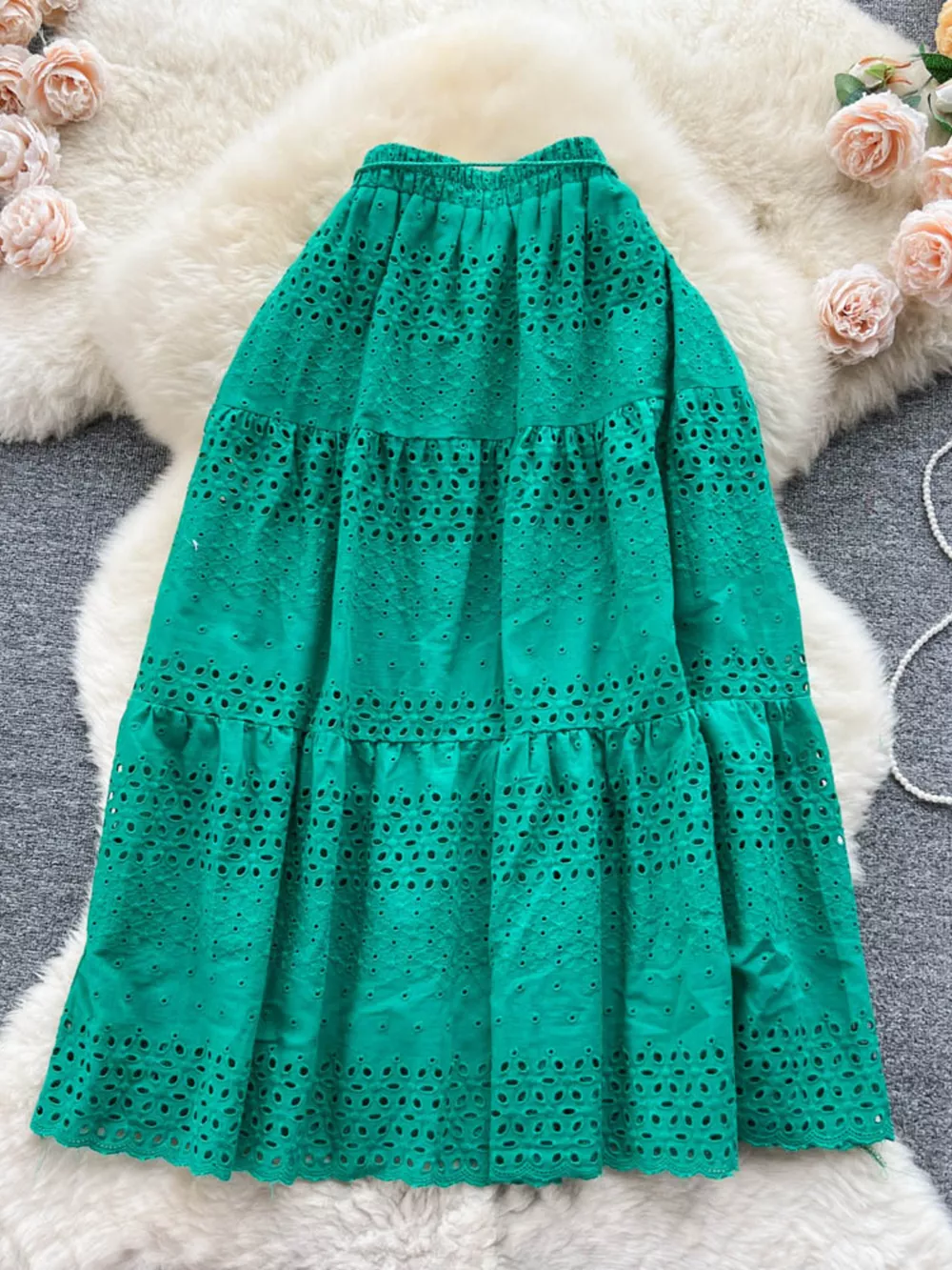 Eyelet Tiered Maxi Skirt, image 4