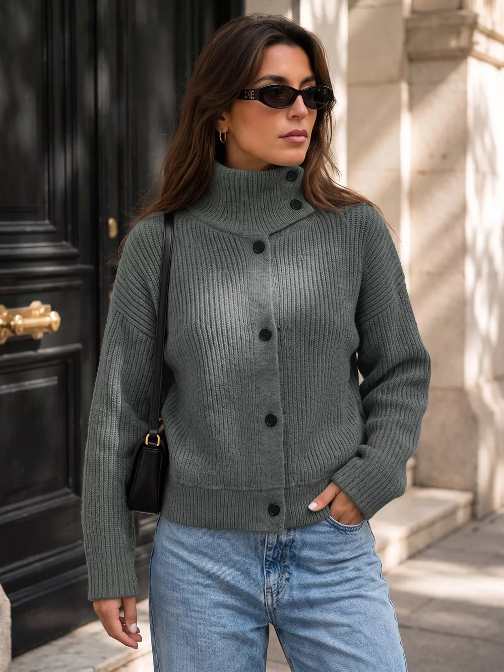 Turtleneck Button-Down Cardigan, image 5