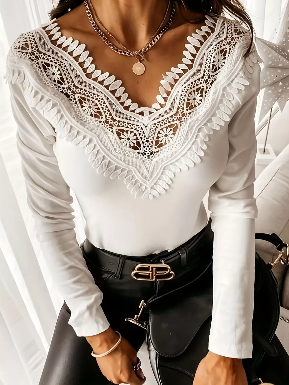 Lace Trim Long Sleeve T-Shirt, image 2