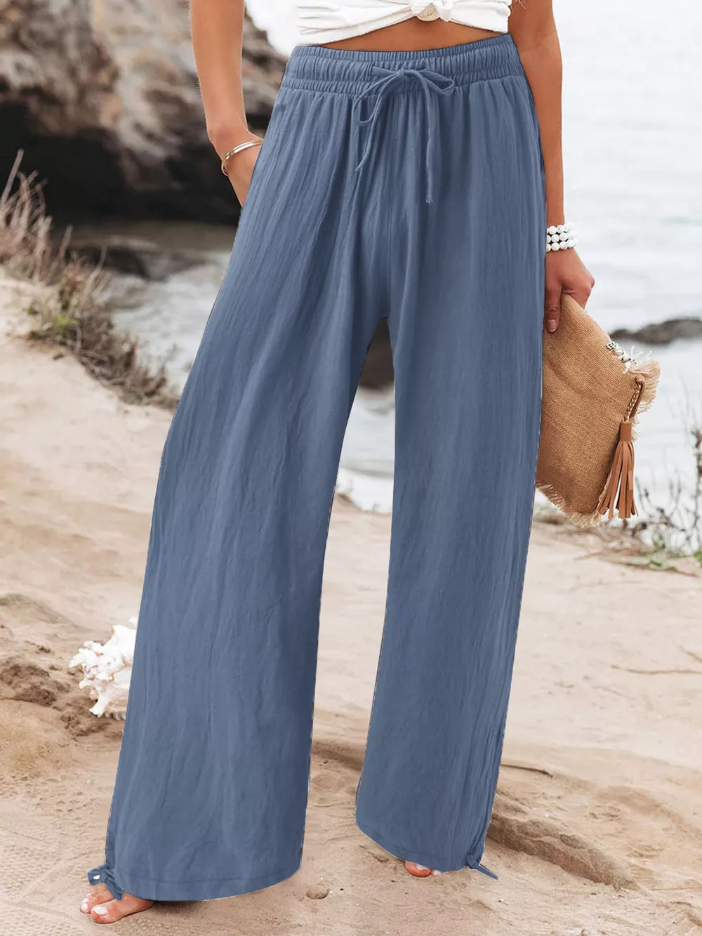 Full Size Drawstring Wide Leg Pants Plus Size, image 6