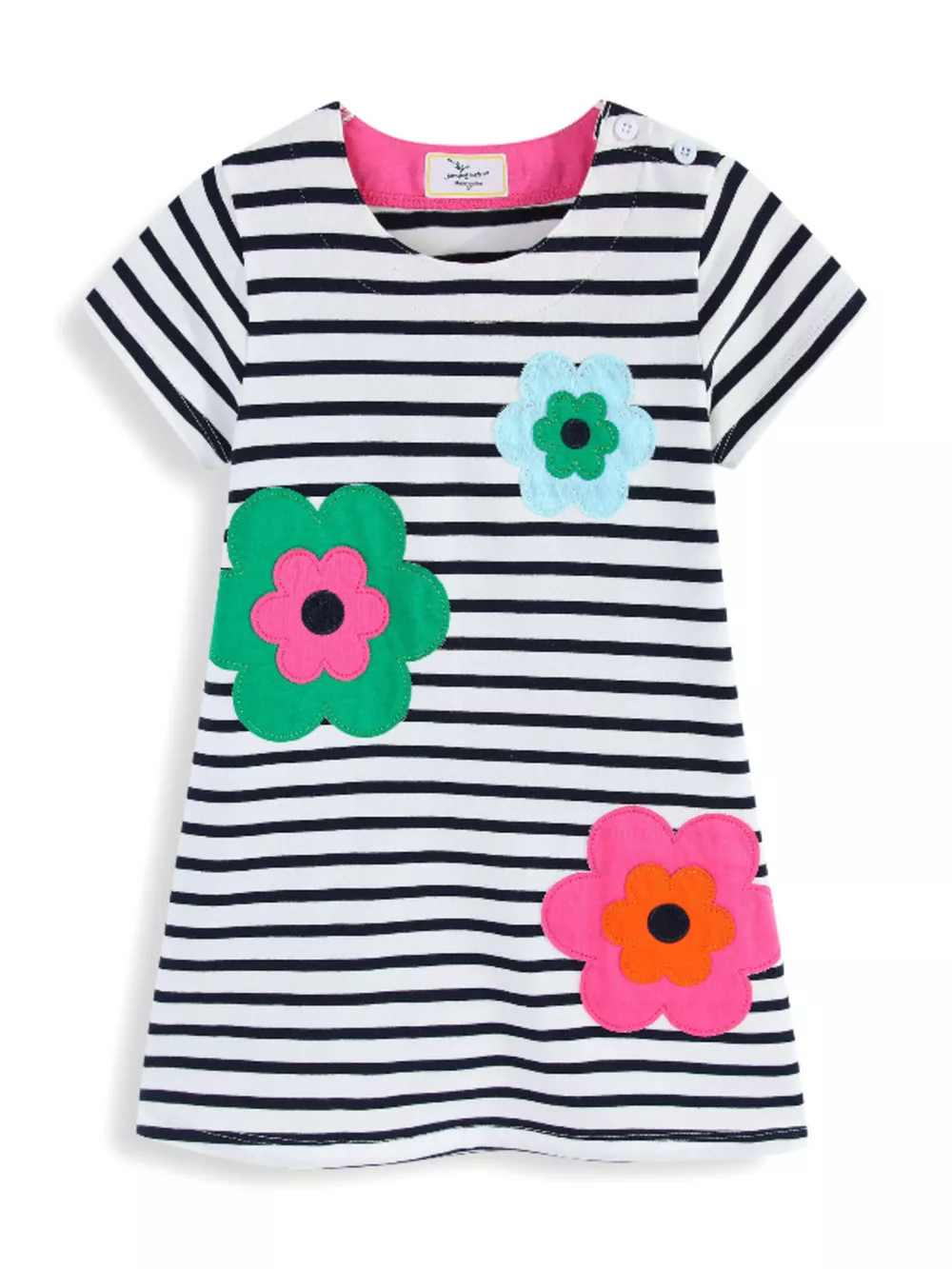 Children's Striped Floral Applique Casual Dress, image 4