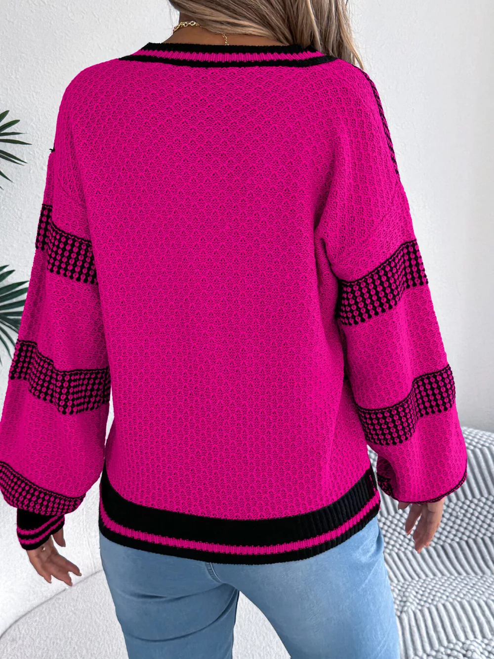Contrast Striped V-Neck Sweater, image 14