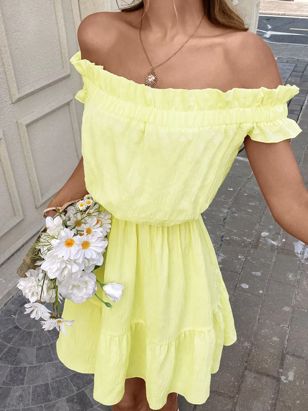 Off-Shoulder Ruffle Hem Summer Dress, image 5