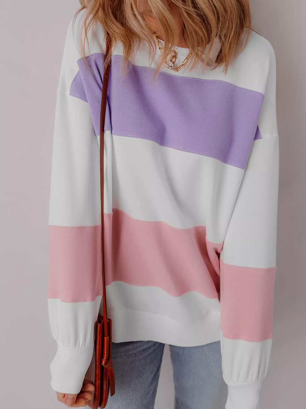 Colorblock Patchwork Drop Shoulder Crewneck Sweatshirt, image 5