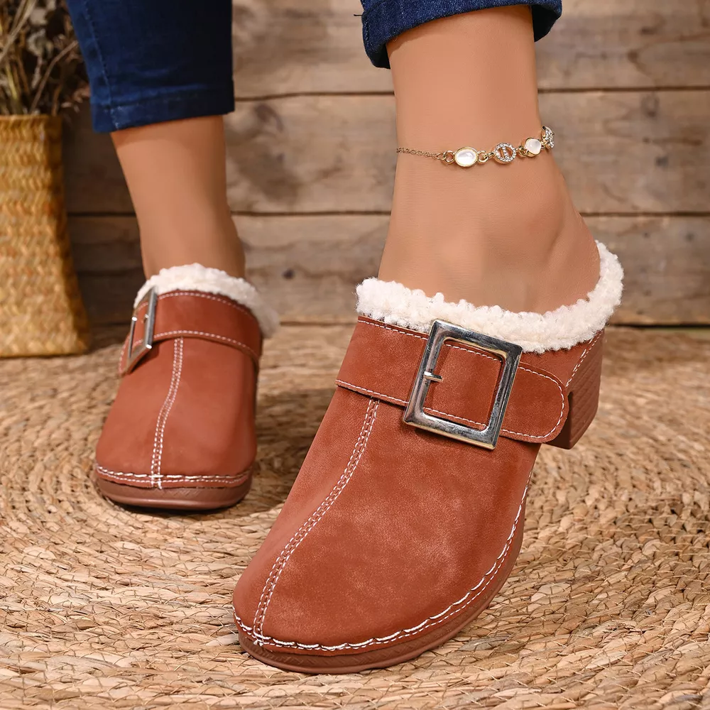 Faux Fur Lined Block Heel Shoes, image 14