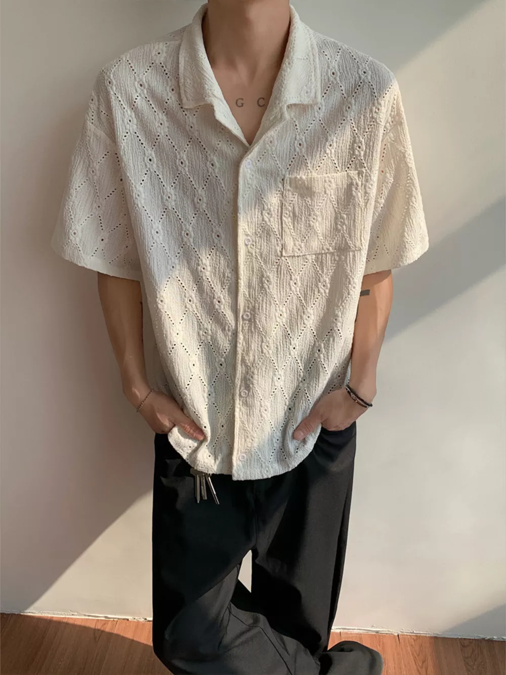 Men's Plus Size Textured Knit Short-Sleeve Shirt, image 2