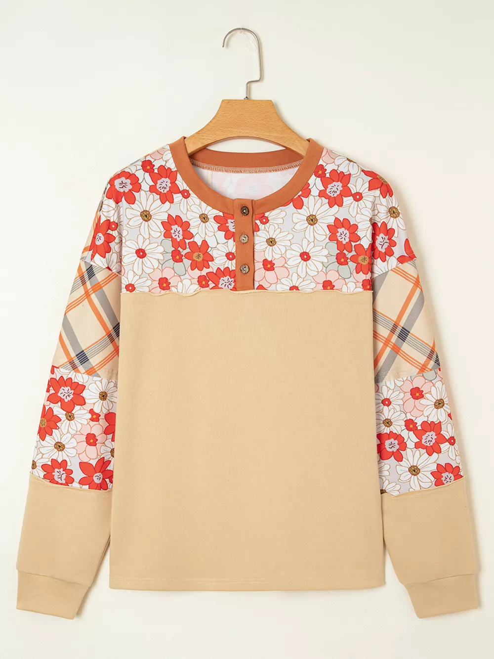Floral Plaid Patchwork Casual Top, image 10