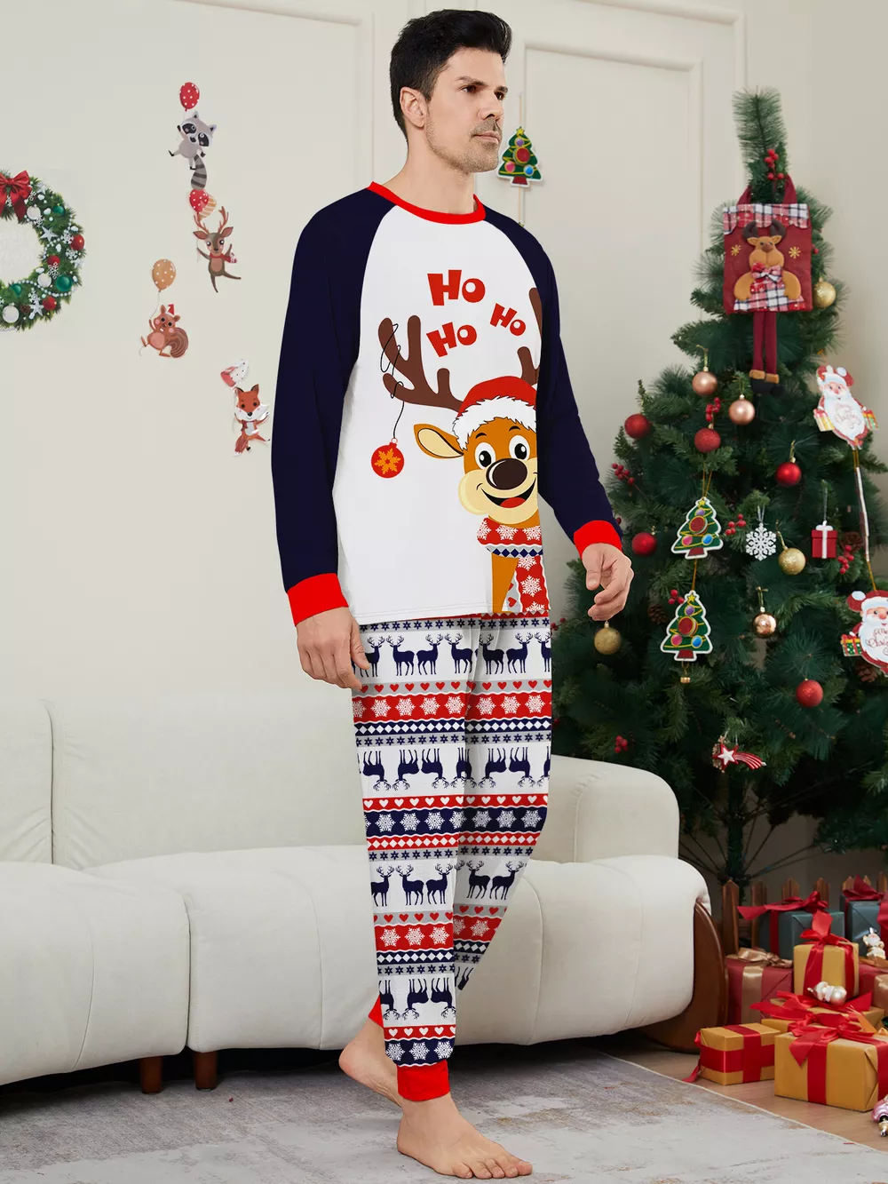 Full Size Christmas Reindeer Print Matching Family Pajama Set Plus Size, image 6