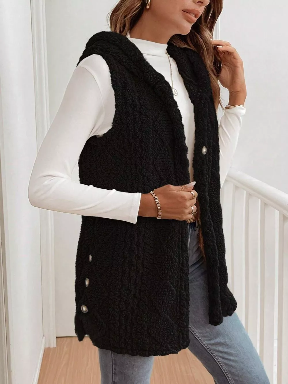 Cozy Sherpa Fleece Hooded Vest Coat, image 9