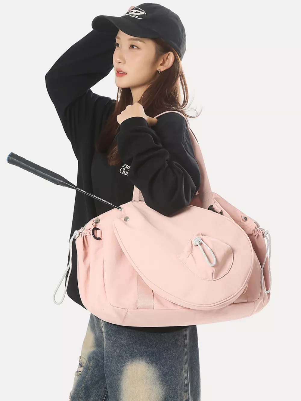 Sporty Duffel Bag with Integrated Racket Holder, image 7