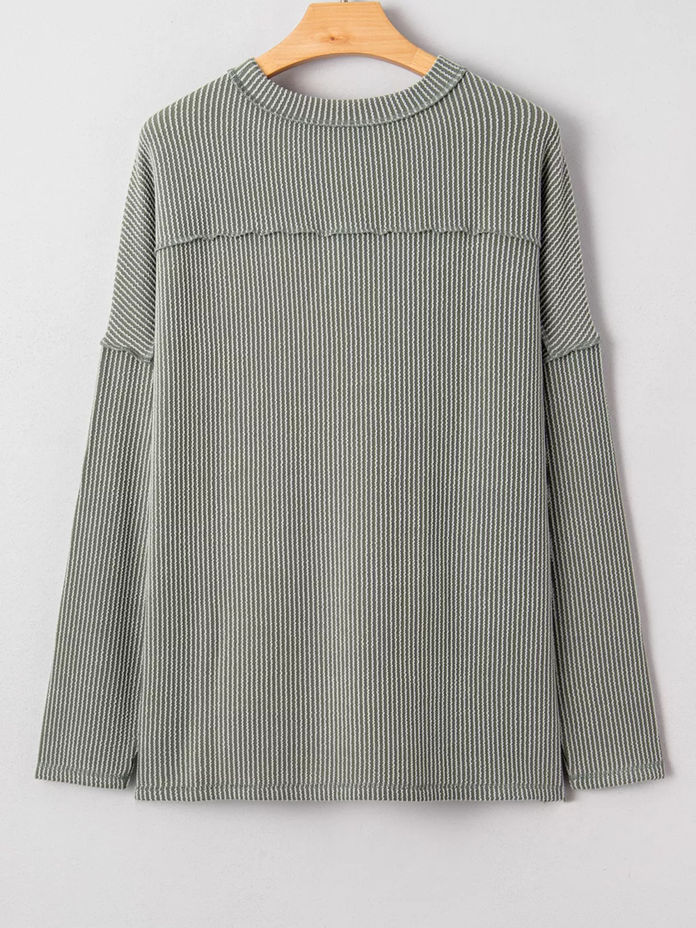 Twist Ribbed Exposed Seam Detail Long Sleeve Loose Top, image 10