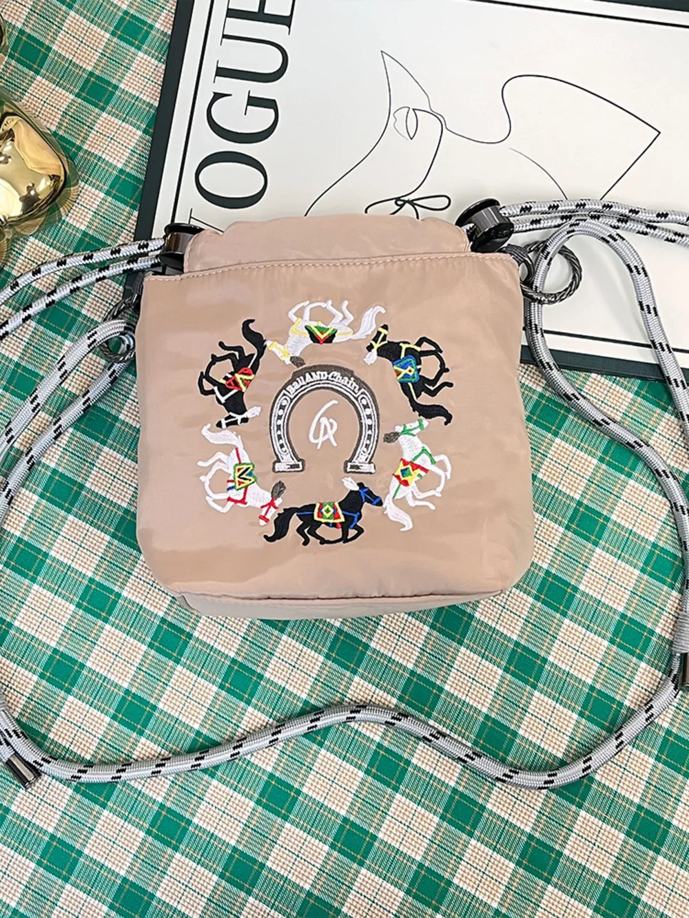 Embroidered Crossbody Bag with Rope Strap, image 3