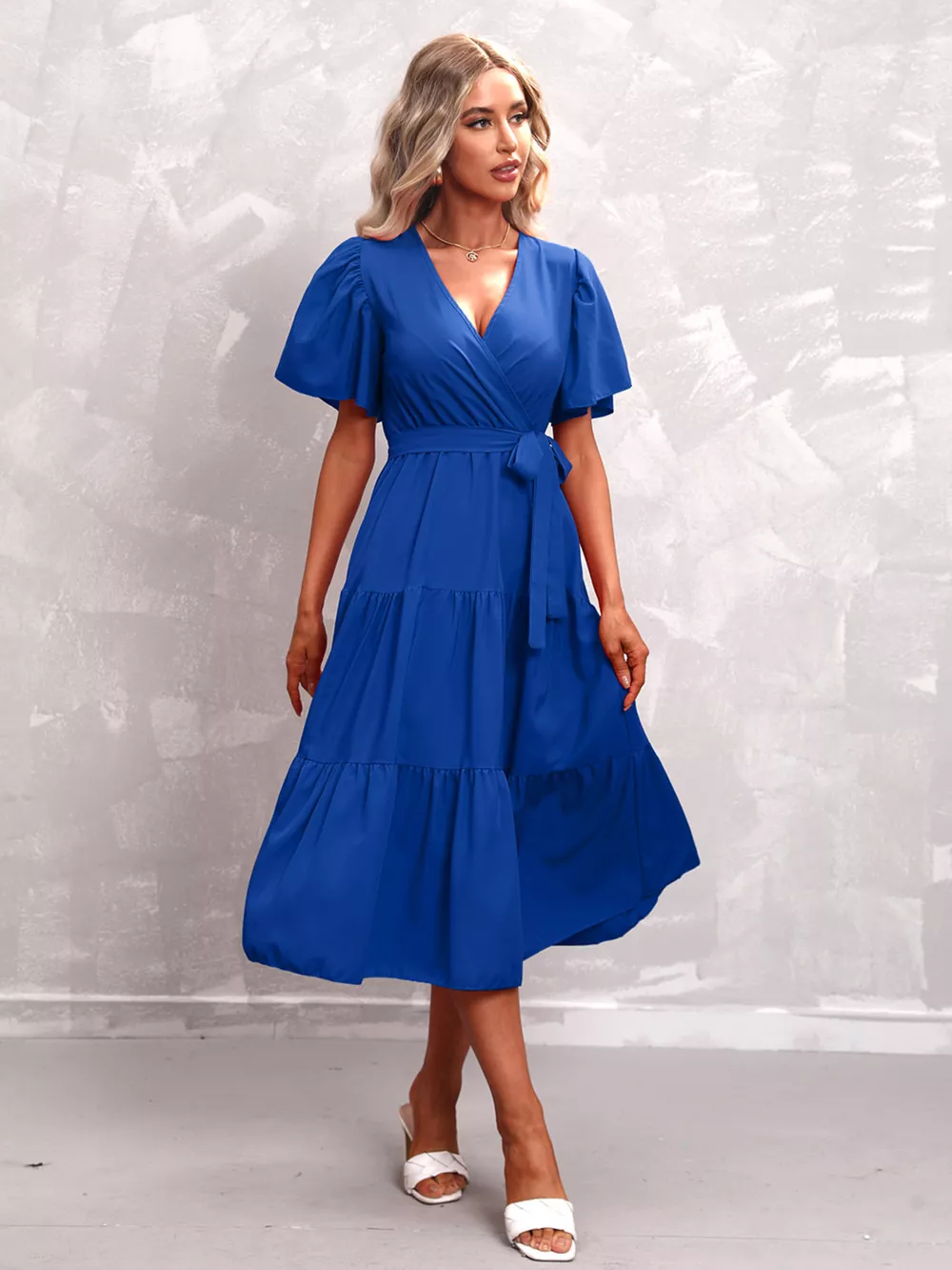 Flutter Sleeve Tiered Midi Dress, image 30