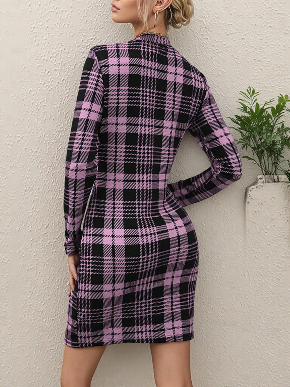 Long Sleeve Plaid Bodycon Mini Dress, image 9
