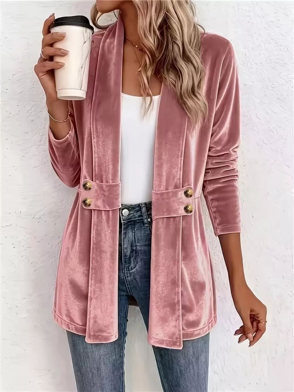 Full Size Velvet Open-Front Cardigan Plus Size, image 7