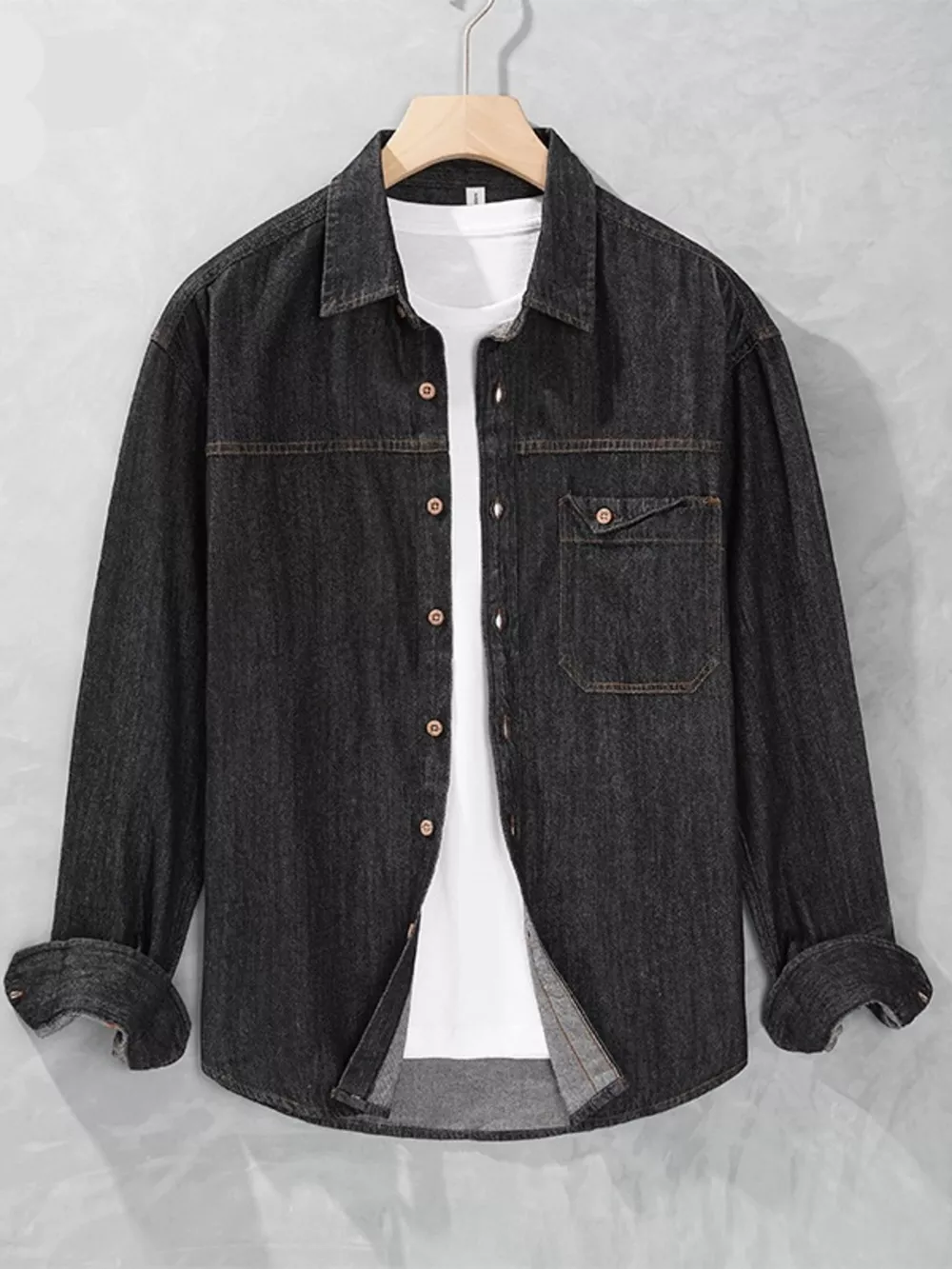 Men's Plus Size Button Up Long Sleeve Denim Shirt