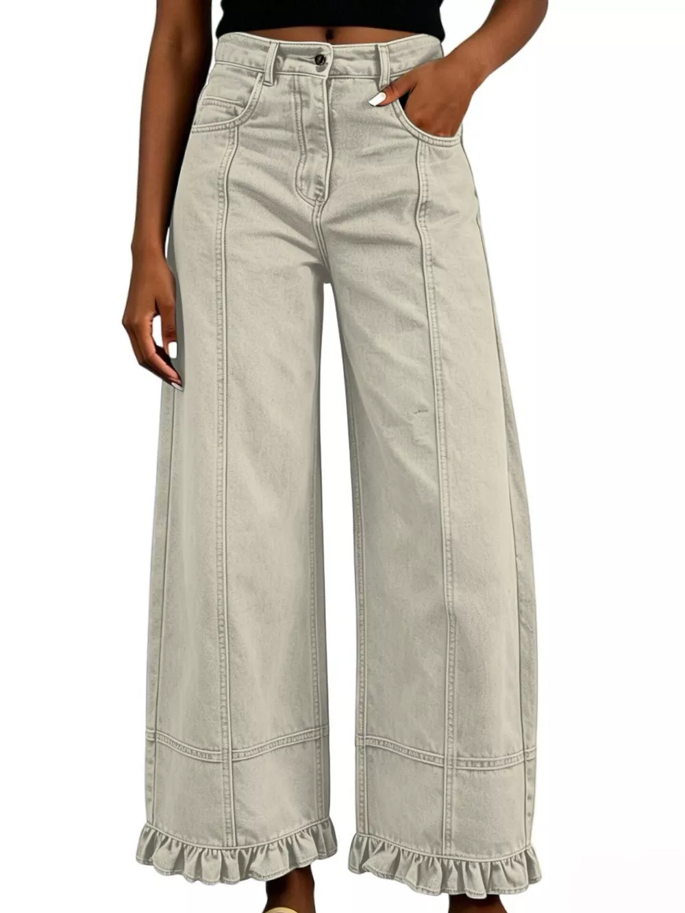 Full Size High-Waisted Wide-Leg Ruffled Hem Jeans Plus Size, image 18