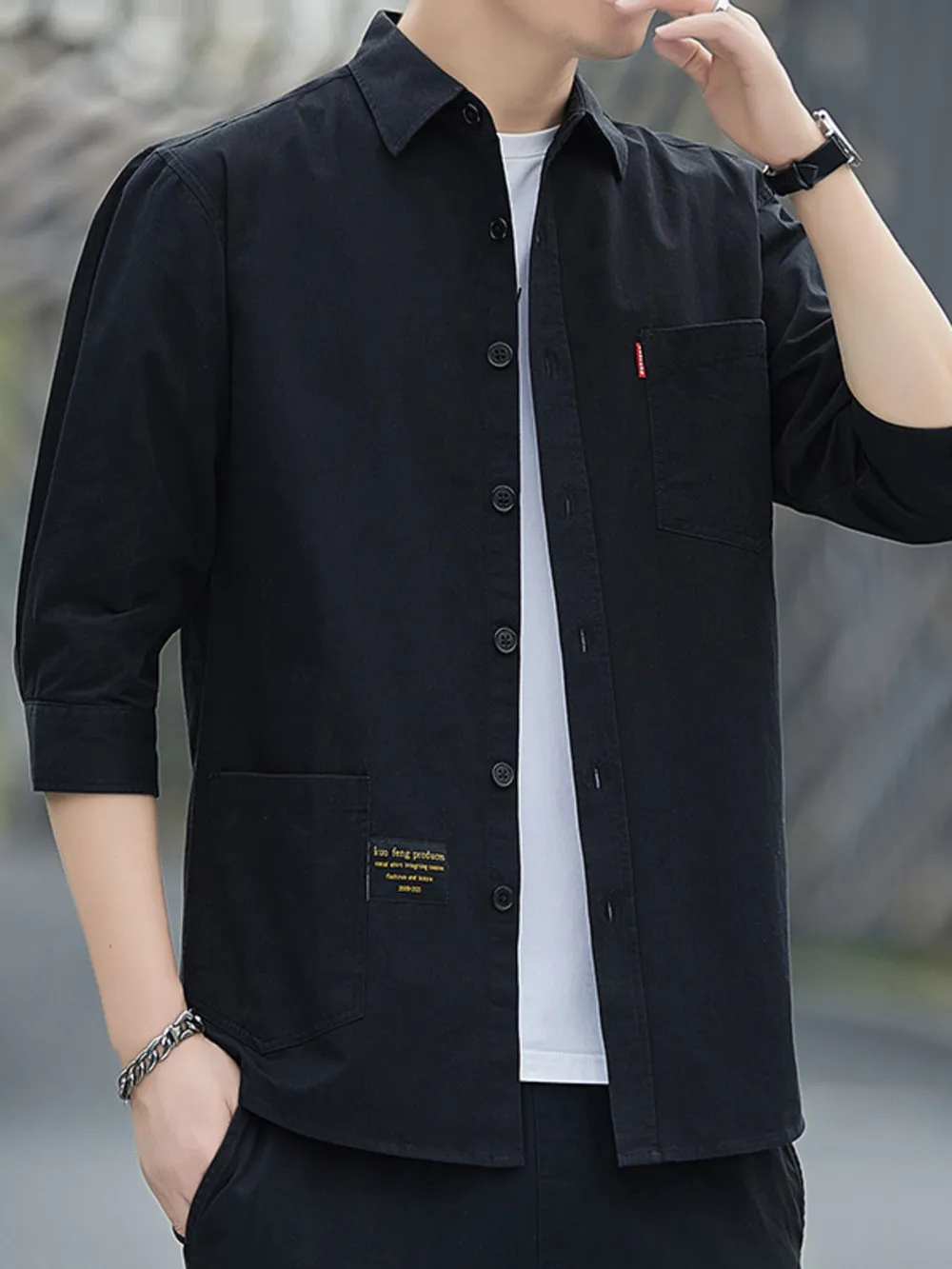Men's Plus Size Button Up 3/4 Sleeve Shirt, image 2