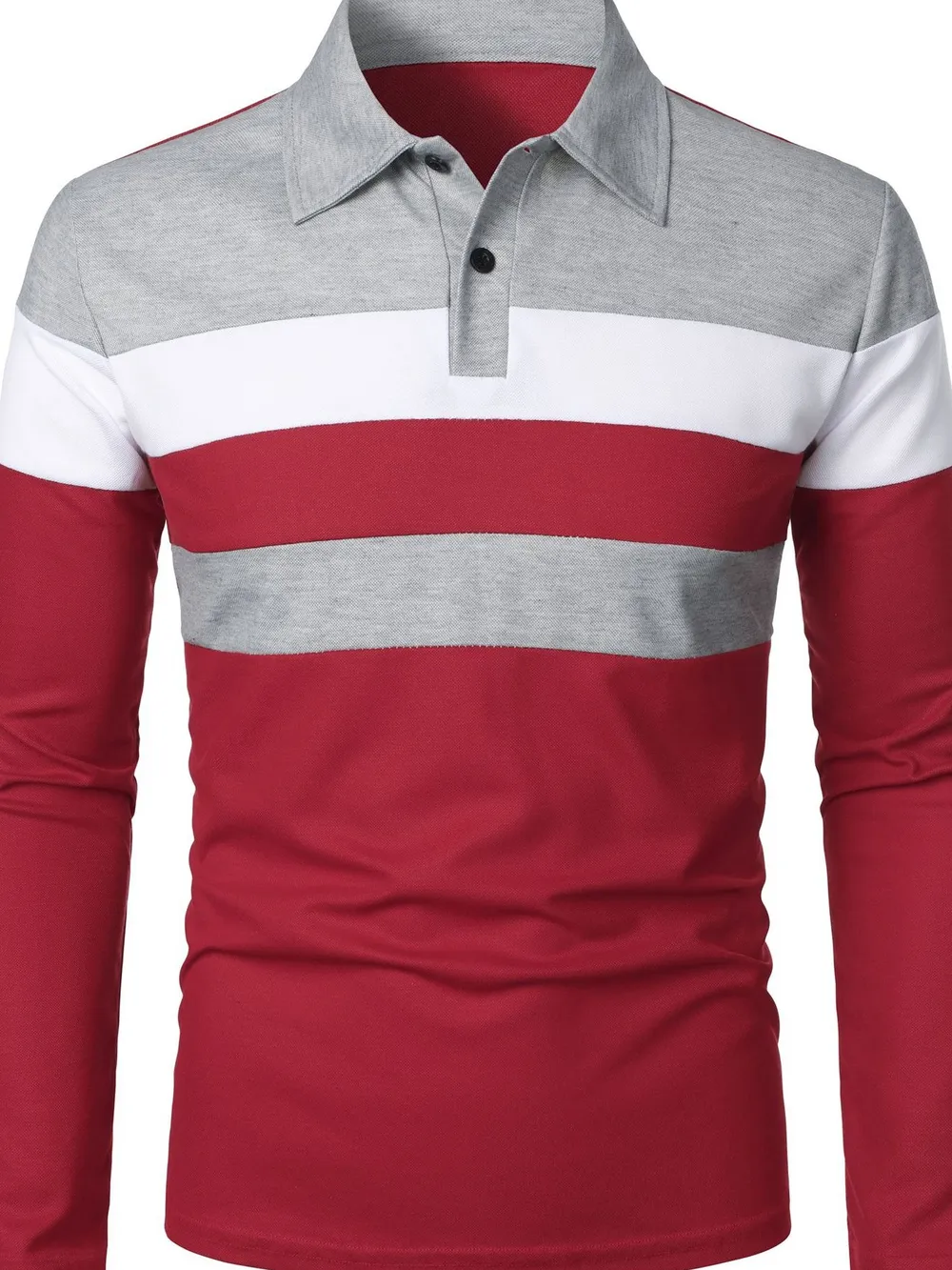 Men's Full Size Color Block Long Sleeve Polo Plus Size, image 7