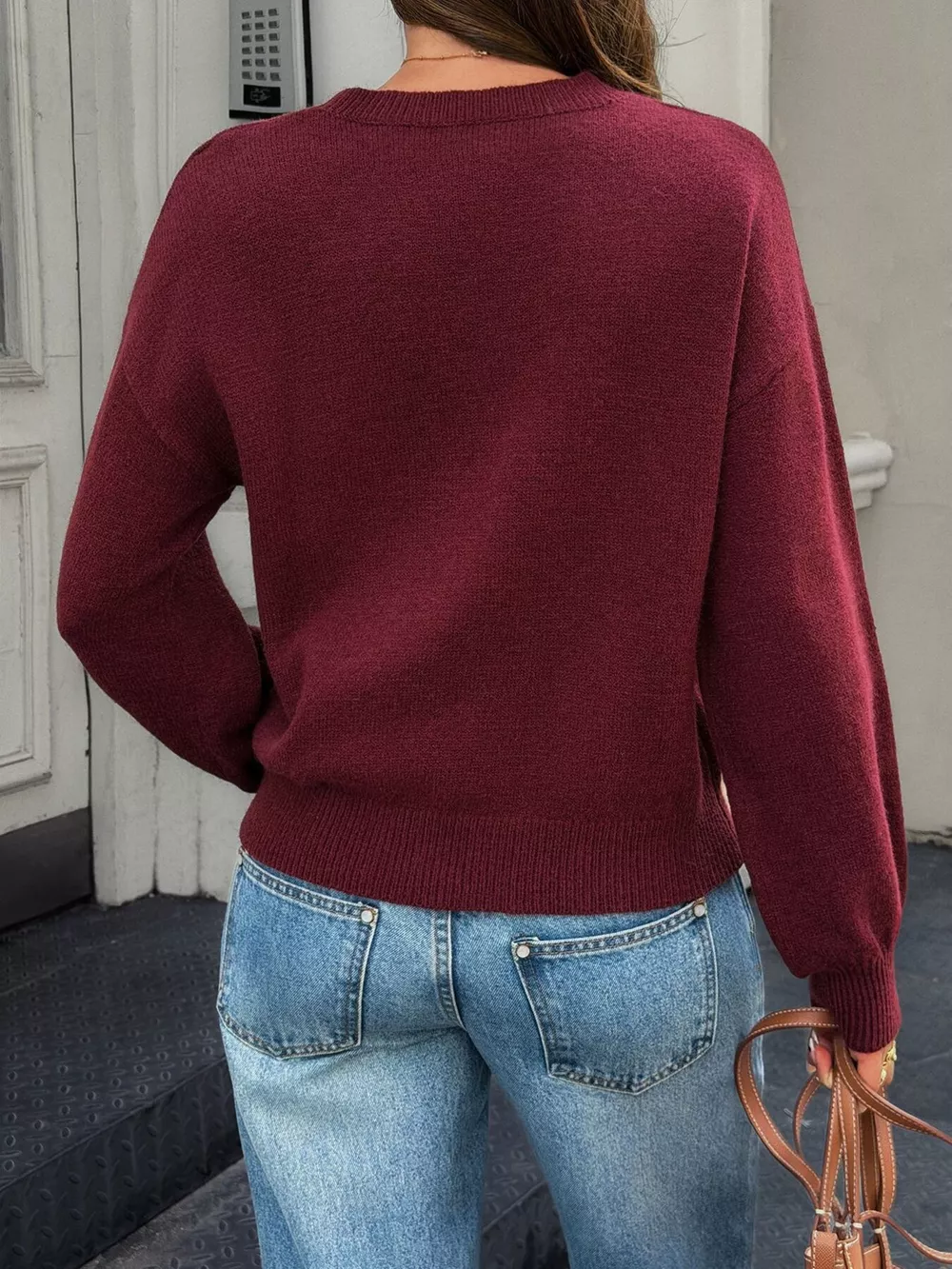 Crew Neck Dropped Shoulder Sweater, image 5