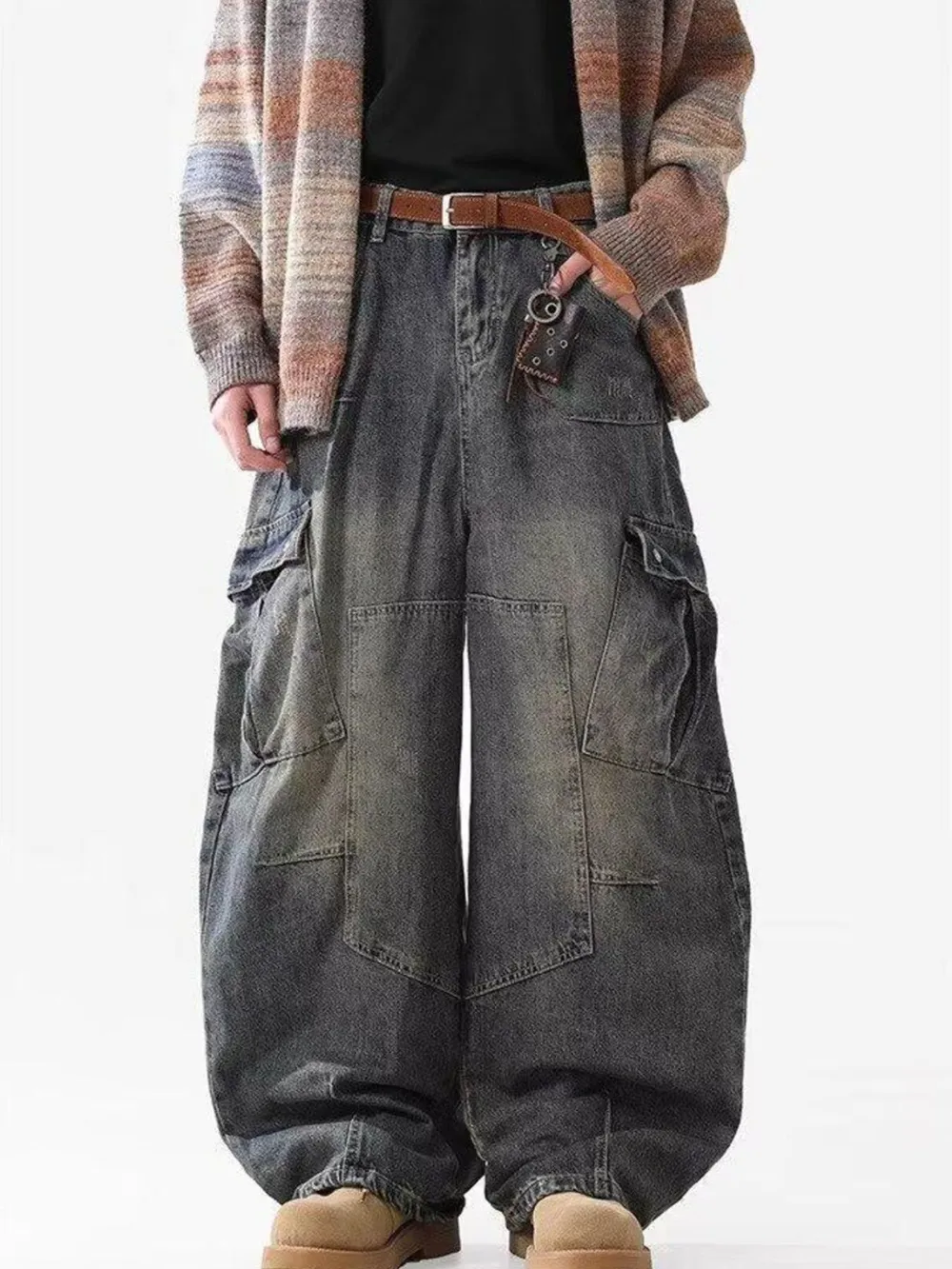 Men's Full Size Wide Leg Cargo Jeans Plus Size, image 3