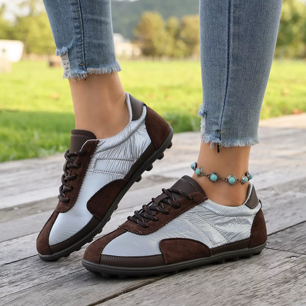 Casual Color-Block Suede and Metallic Texture Sneakers