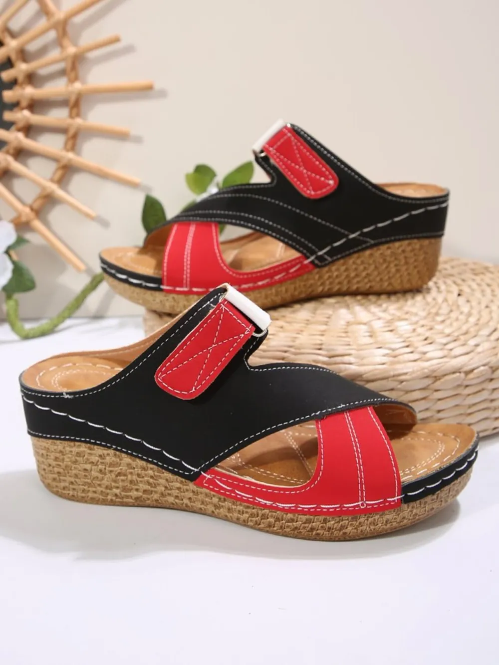 Comfort Cross Strap Platform Wedge Sandals, image 5
