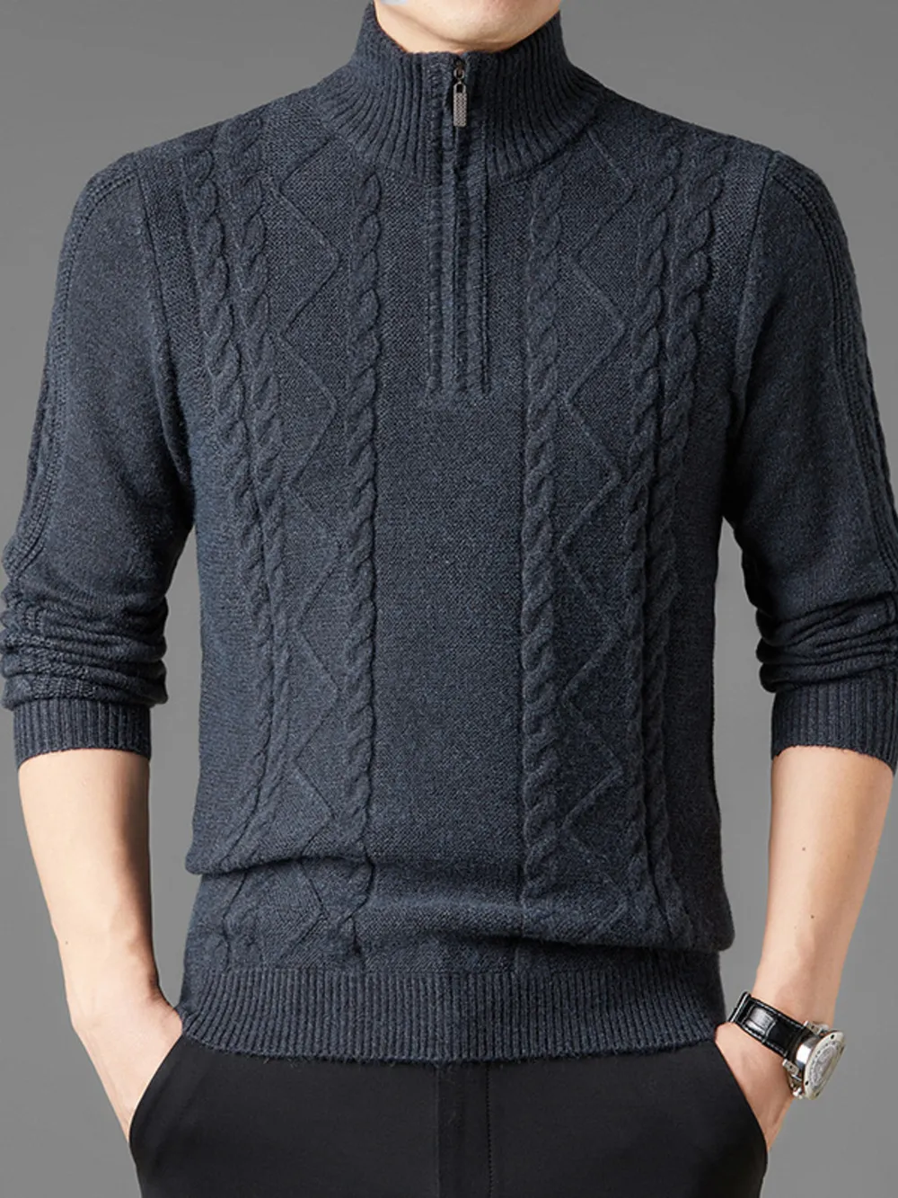Men's Plus Size Cable Knit Quarter-Zip Sweater, image 6