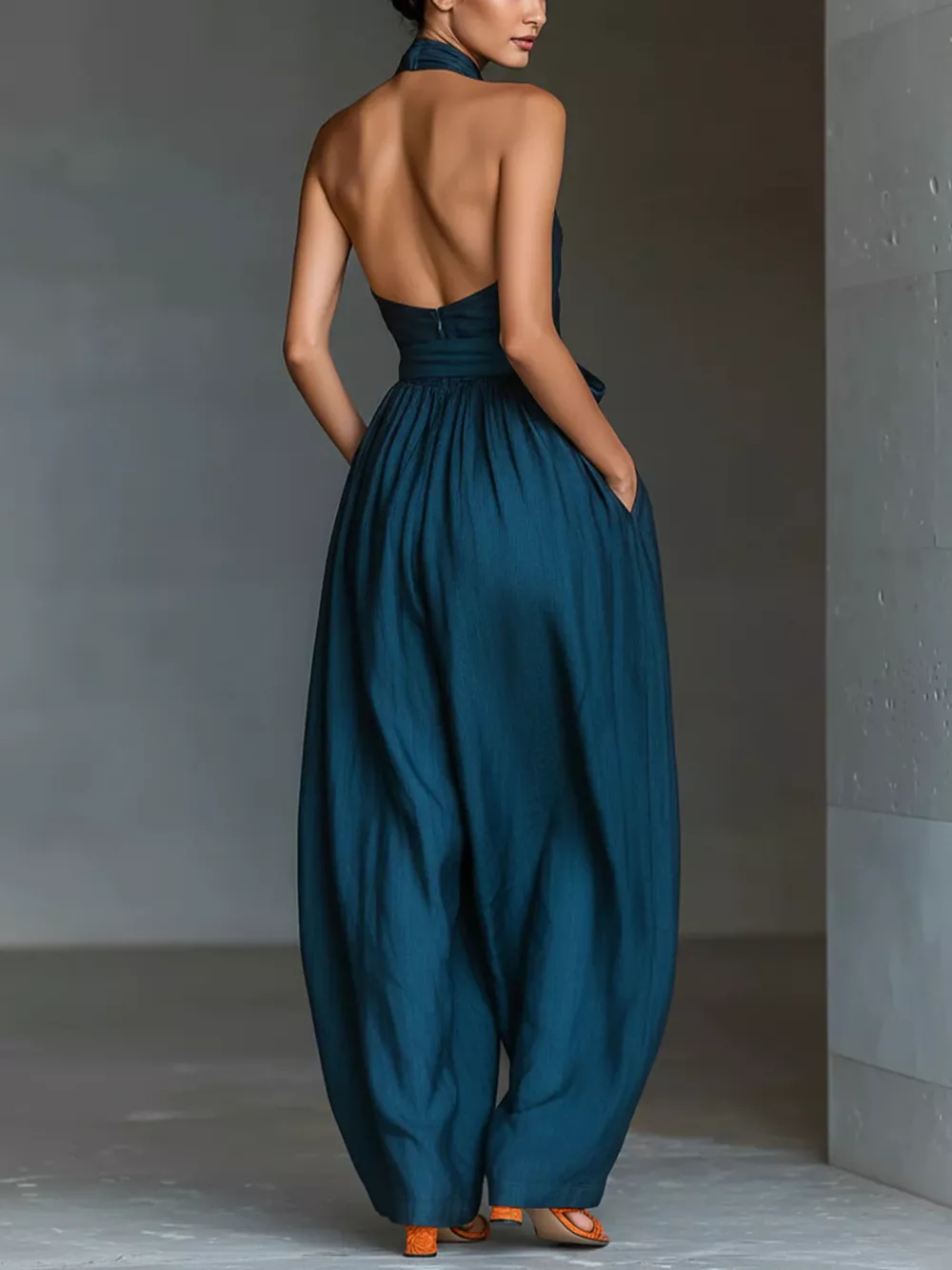 Halter Neck Wide-Leg Jumpsuit with Waist-Tie Detail, image 8