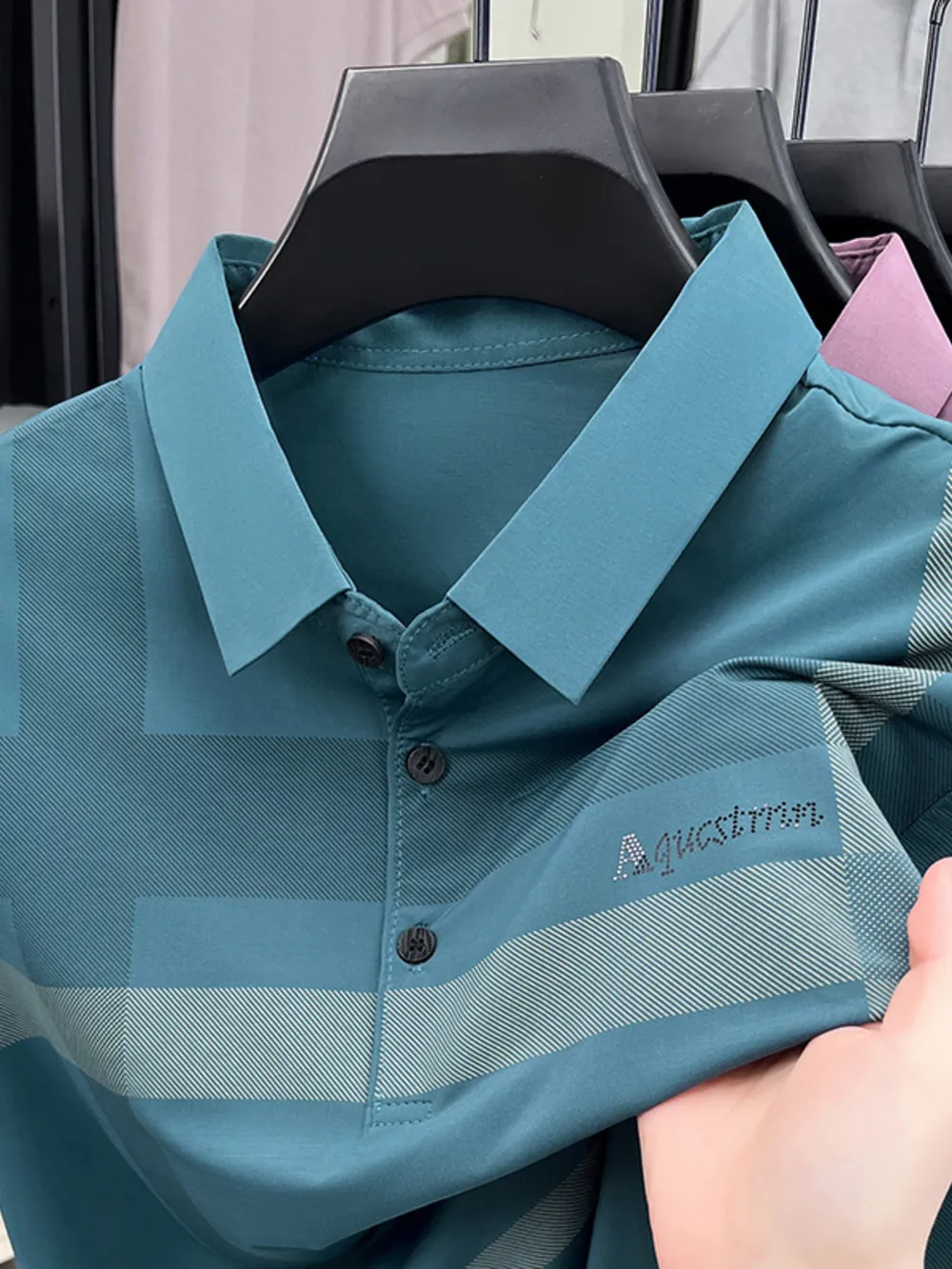 Men's Plaid Button Detail Short Sleeve Polo, image 4