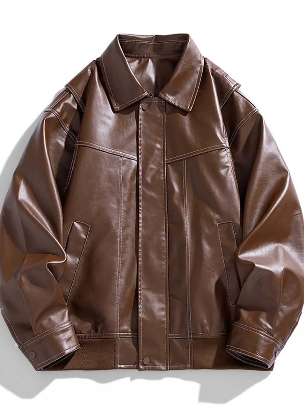 Men's Plus Size Leather Bomber Jacket, image 4