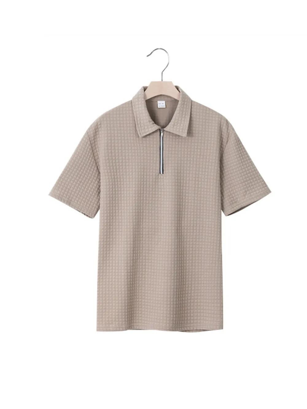 Men's Full Size Waffle Short Sleeve Polo with Zipper Detail Plus Size, image 13
