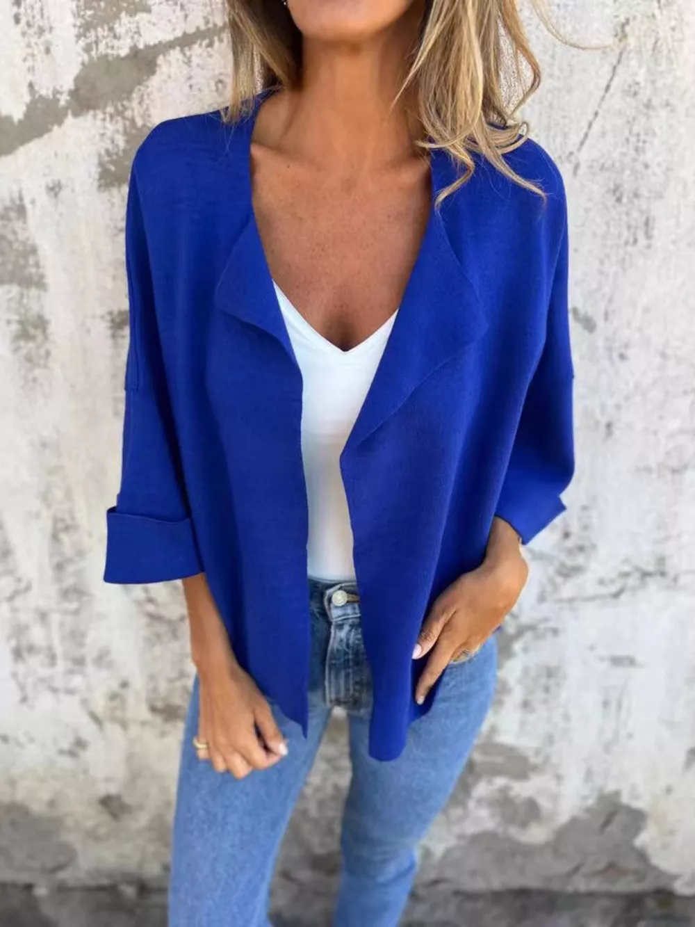 Full Size Open Front 3/4 Sleeve Casual Cardigan Plus Size, image 24