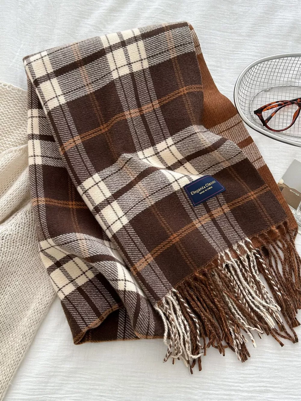 Classic Fringe Plaid Scarf, image 7