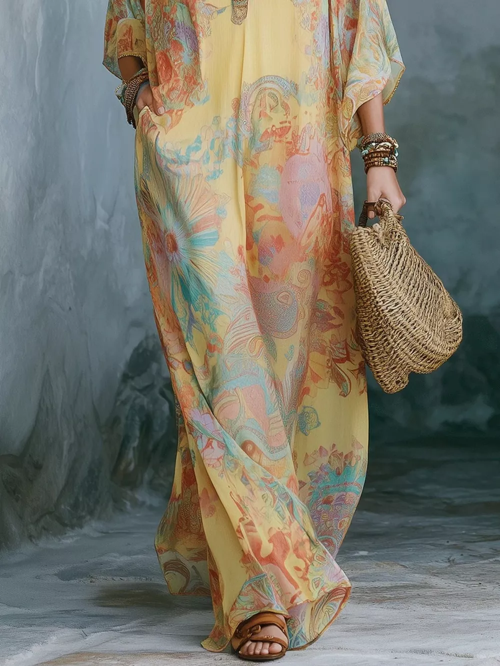 Full Size Floral Print V-Neck Maxi Dress Plus Size, image 3