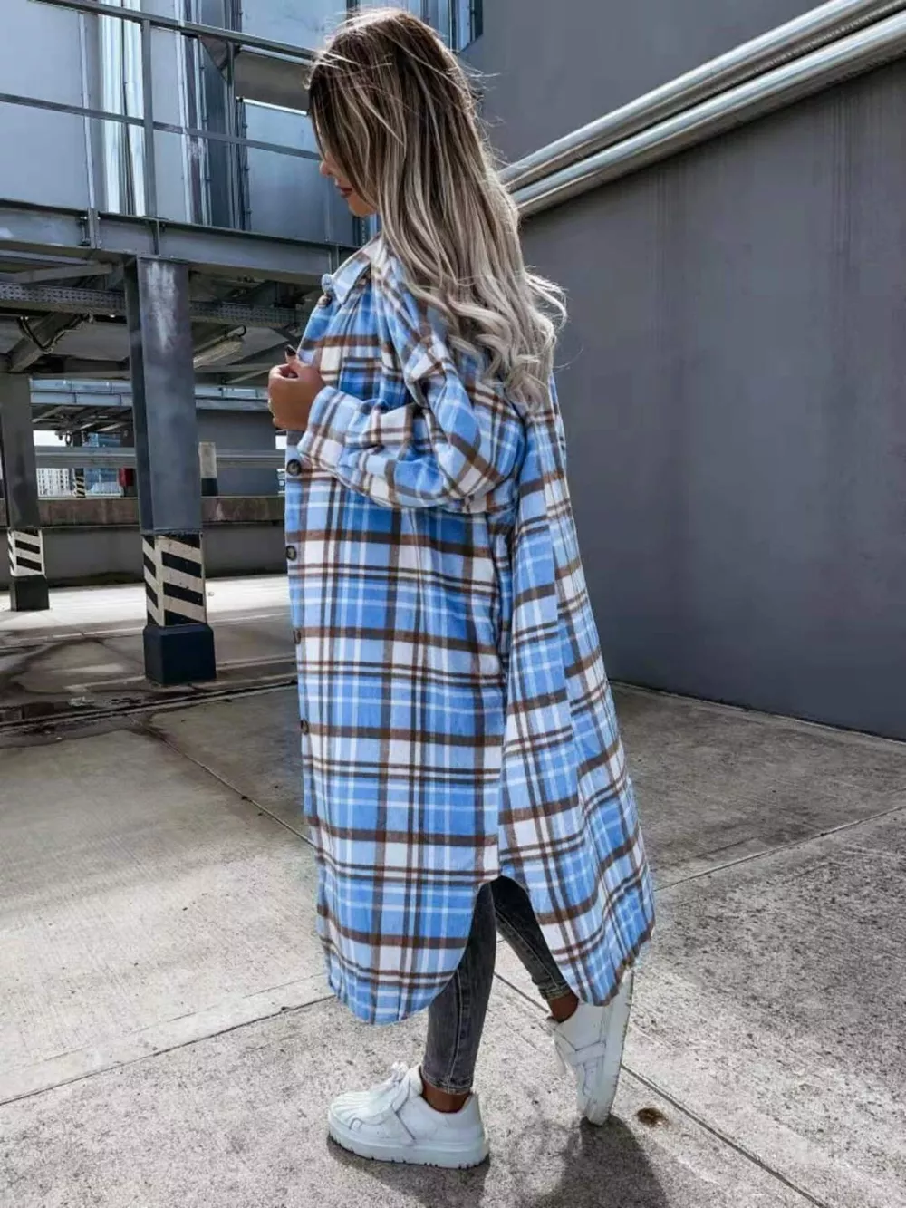 Plaid Button Up Longline Shacket, image 11