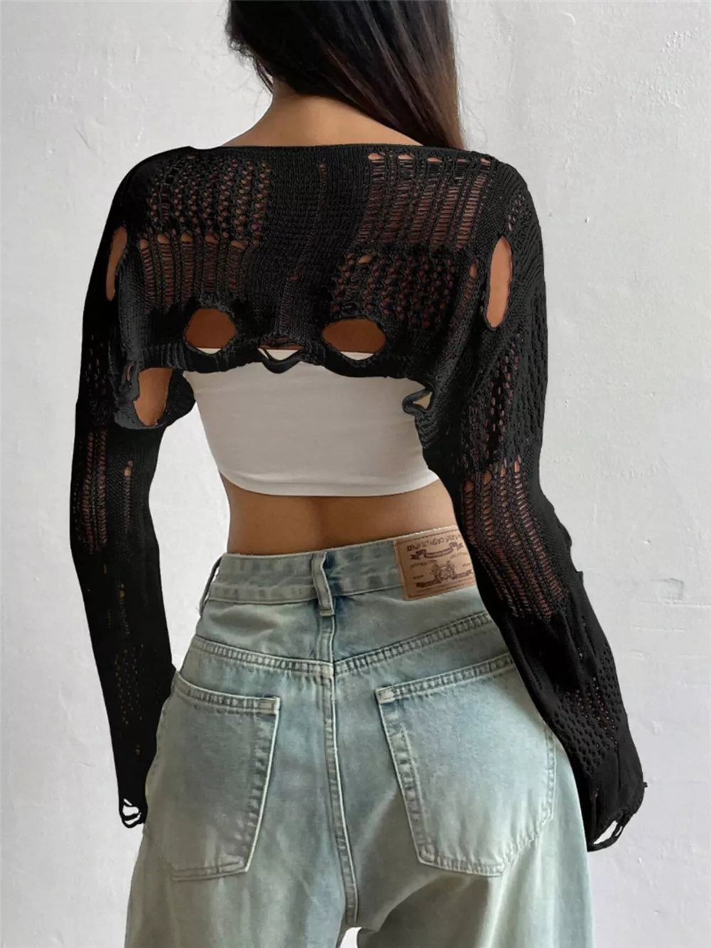 Distressed Cropped Knit Cover Up, image 4