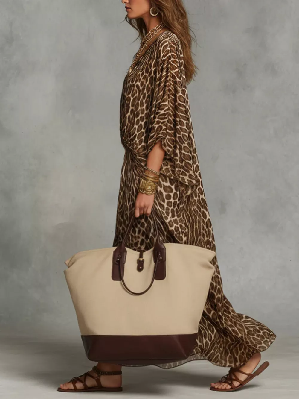 Leopard Print V-Neck Maxi Dress, image 3