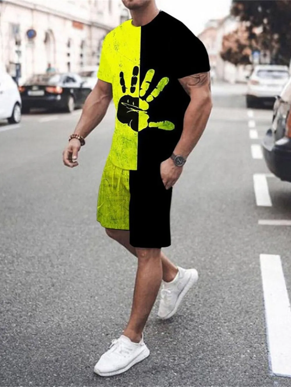 Men's Full Size Gradient Color Casual Tee and Shorts Plus Size Set, image 4