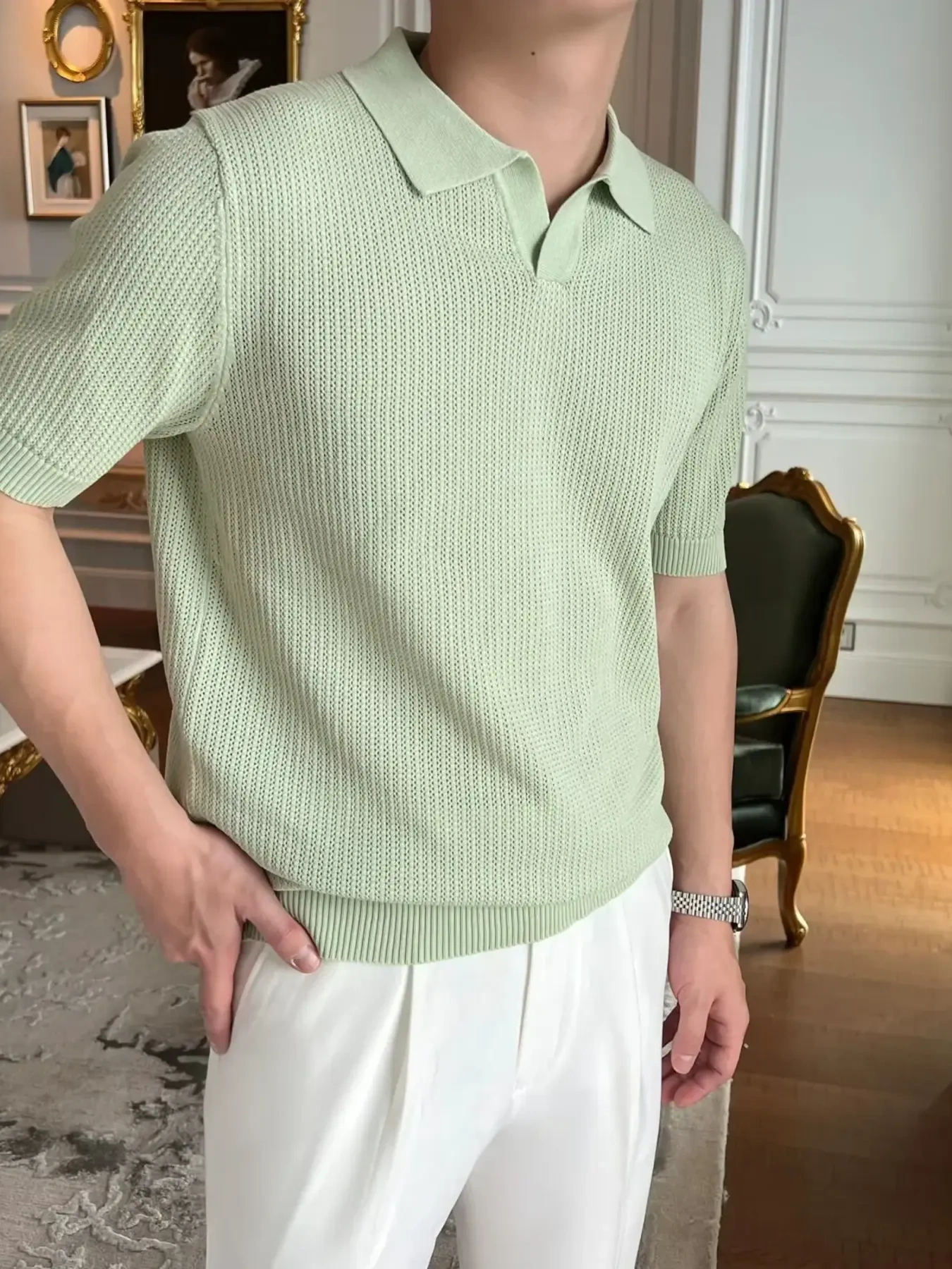 Men's Plus Size Textured Short Sleeve Polo, image 3