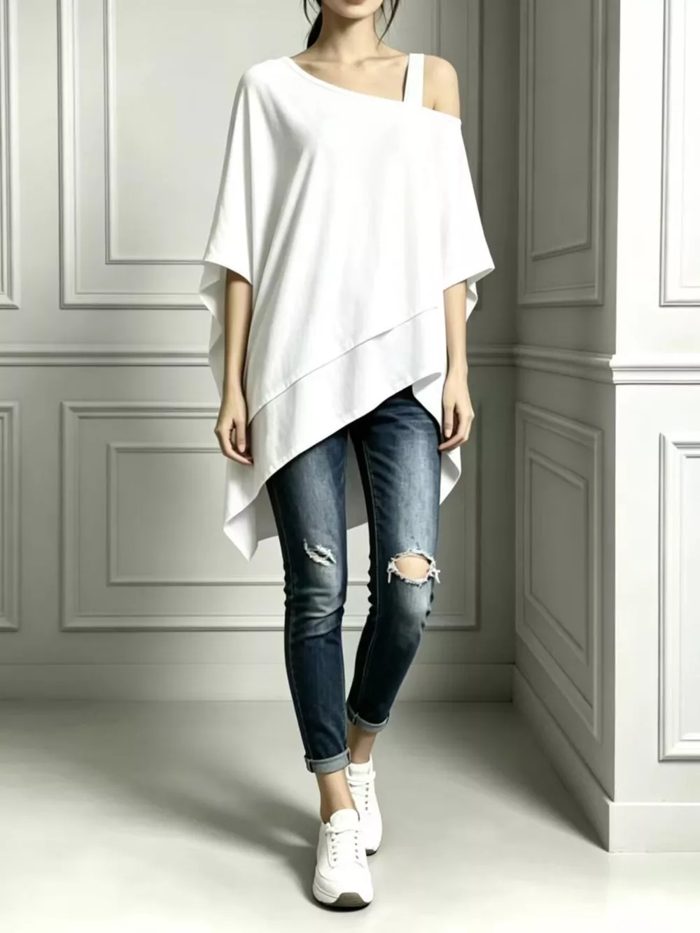 Full Size Asymmetrical Neck Short Sleeve T-Shirt Plus Size, image 5