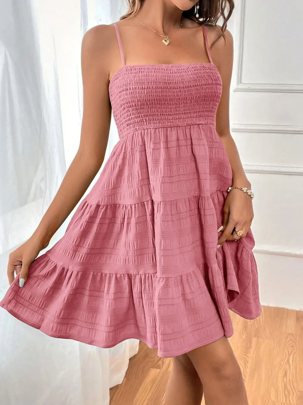 Smocked Tiered Cami Dress, image 8