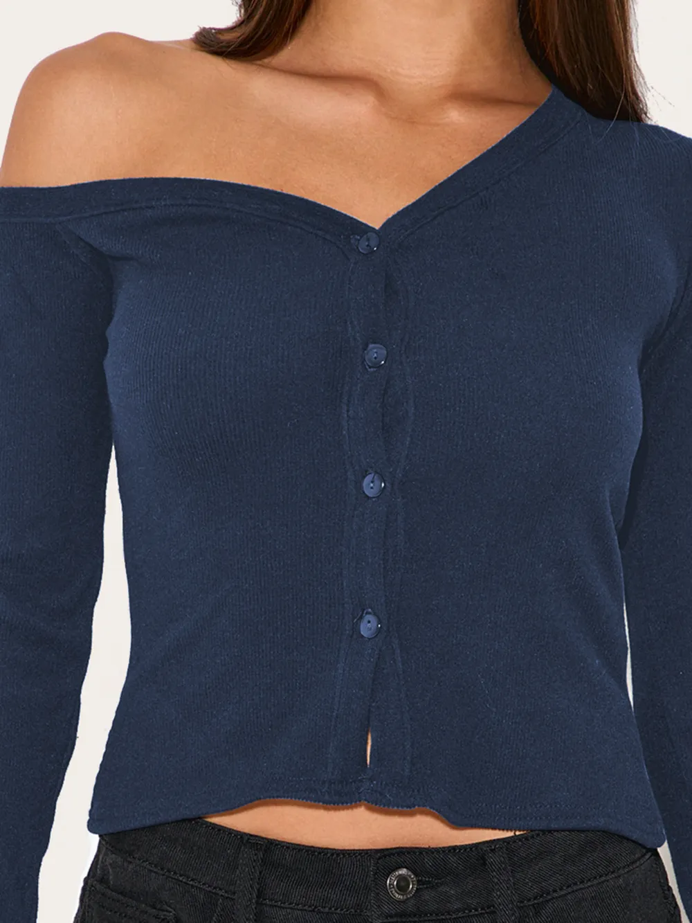Asymmetrical Neck Button Up Cardigan, image 18